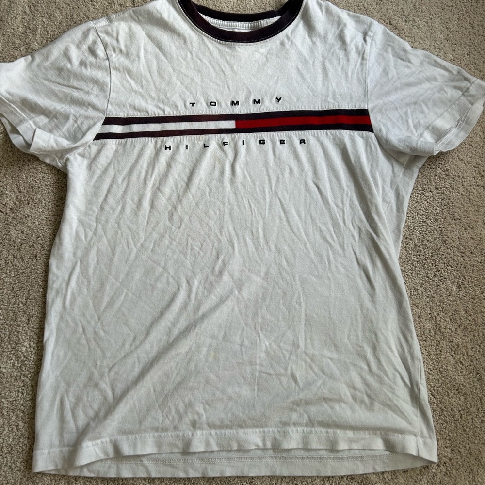Tommy Hilfiger White Tee with Red and Black Accents